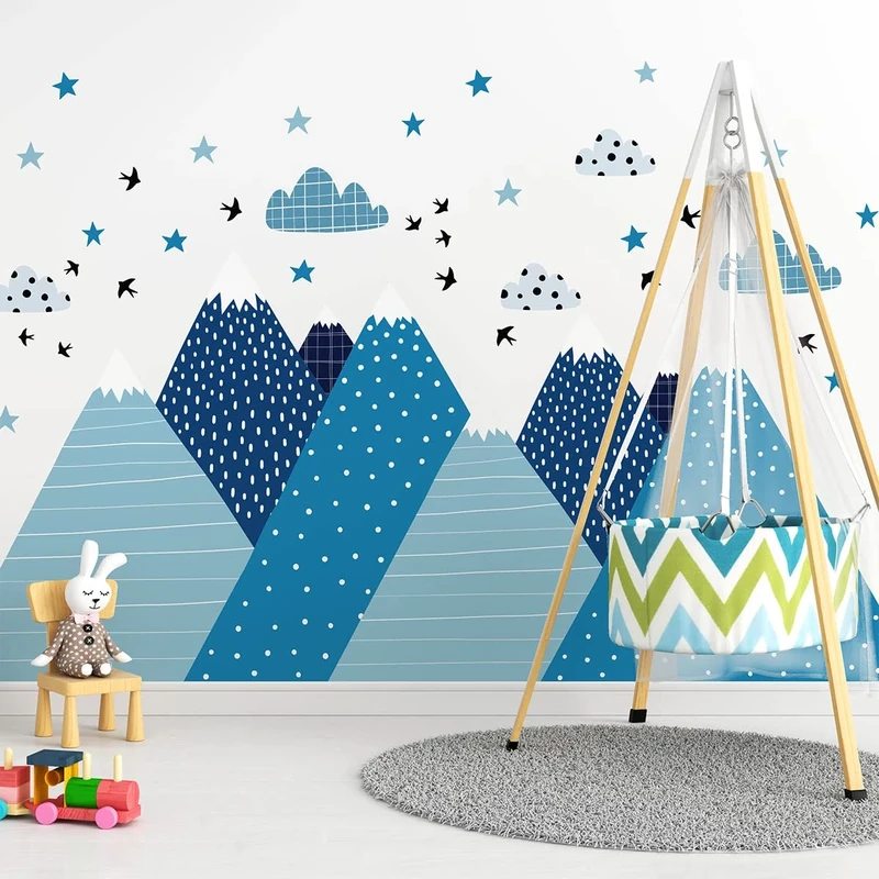 Children's Wall Stickers - Baby Room Decoration - Children's Wall Stickers - Scandinavian Wall Stickers - Giant Scandinavian Mountains Pierika - H120 x L180 cm