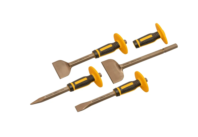 Roughneck Gorilla ROU31934 Bolster and Chisel Set with Non-Slip Guards - 4 Piece, Black Yellow