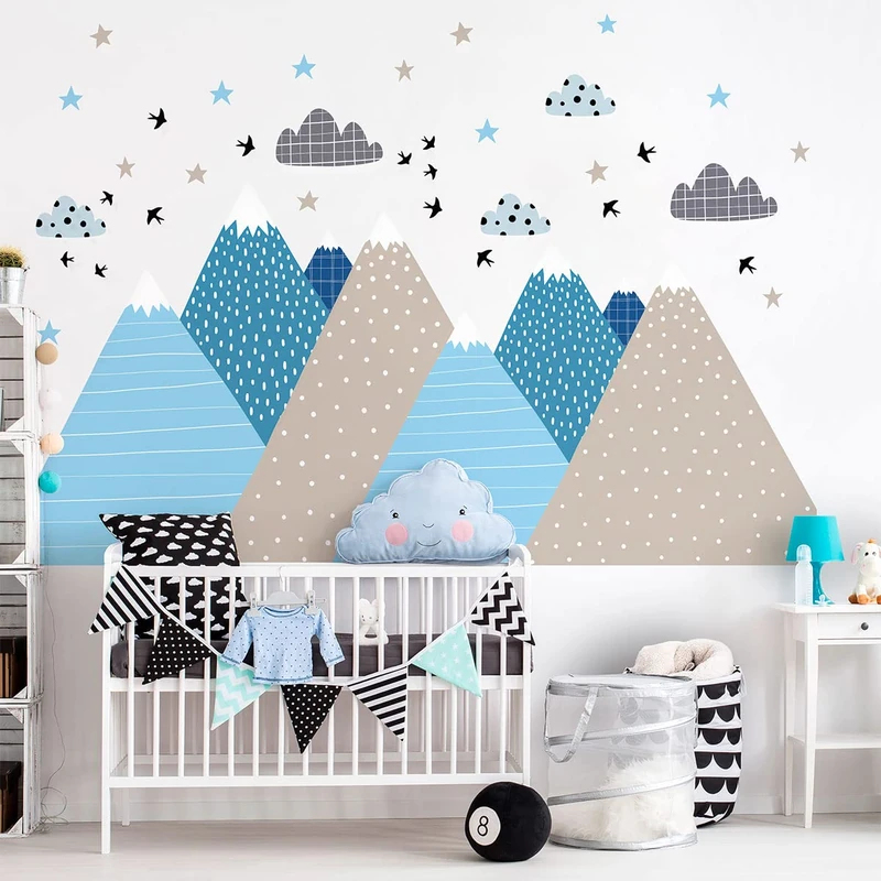 Children's Wall Stickers Baby Room Decoration Children's Wall Stickers Scandinavian Mountains Lynka Giant Wall Sticker H120 x L180 cm