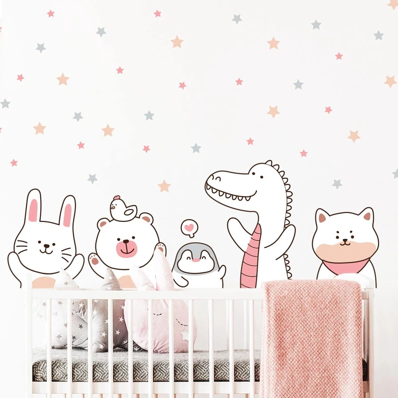 Children's Wall Stickers - Baby Room Decoration - Children's Wall Stickers - Scandinavian Wall Stickers - Happy Circus Animals - H60 x L90 cm