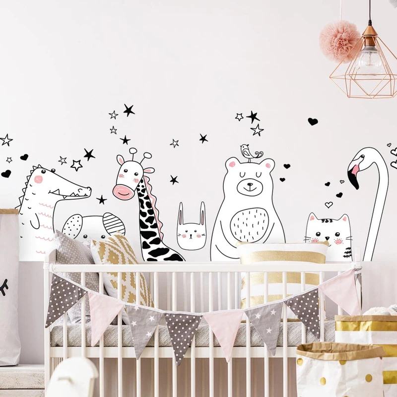 Children's Wall Stickers - Baby Room Decoration - Children's Wall Stickers - Scandinavian Wall Stickers - Animals of The Night - H60 x L90 cm