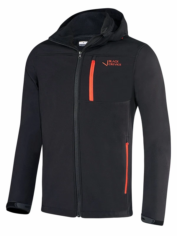 Black Crevice Men's Hooded Softshell Jacket, Black/red, M
