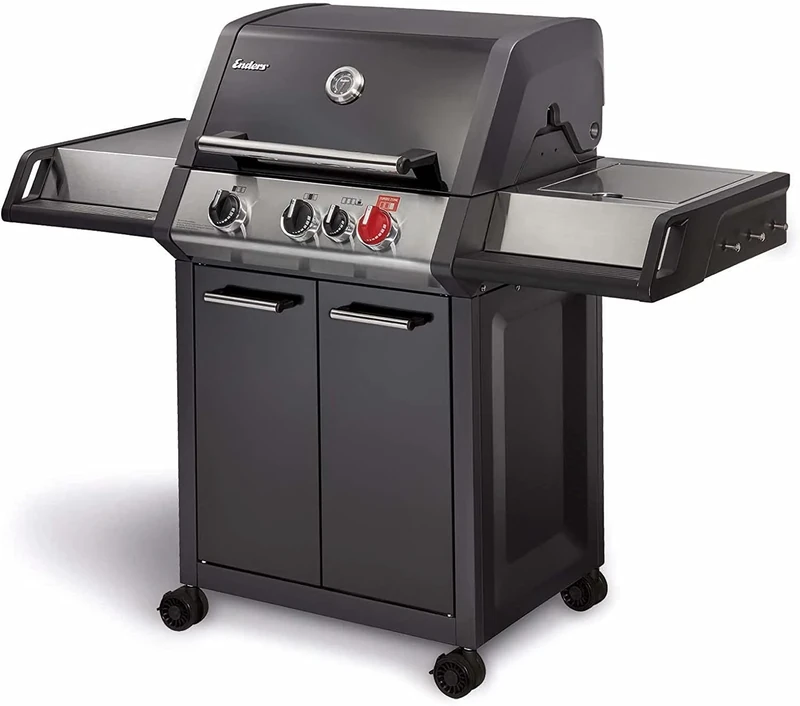 Enders Monroe Black Pro 3K Turbo Gas Barbecue with 3 Gas Burners, Gas Barbecue with Side Burner, Infrared, Turbo Zone, Heat Range and Simple Clean, 30 mbar #837133