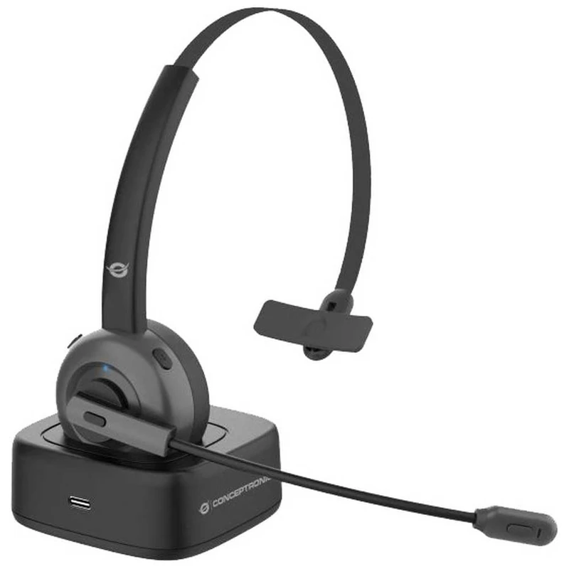 Conceptronic POLONA03BDA Wireless Bluetooth Headset With Charging Dock & Bluetooth Audio Adapter, CVC Noise Cancellation