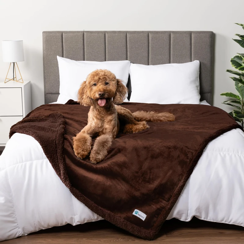 PetAmi Waterproof Dog Blanket for Queen Bed Large XL Dog Throw for Couch Cover Leakproof Furniture Protection, Sherpa Fleece, Reversible Soft Washable 90x90 Brown Brown