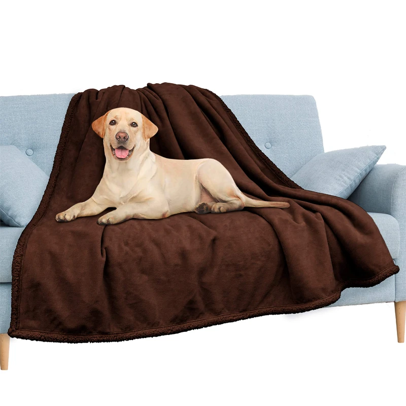 PAVILIA Waterproof Blanket for Couch, Sofa | Waterproof Dog Blanket for Large Dog, Puppy, Cat | Pet Blanket Protector | Plush Soft Warm Fuzzy Sherpa Blanket Bed Throw, Brown, 90x90