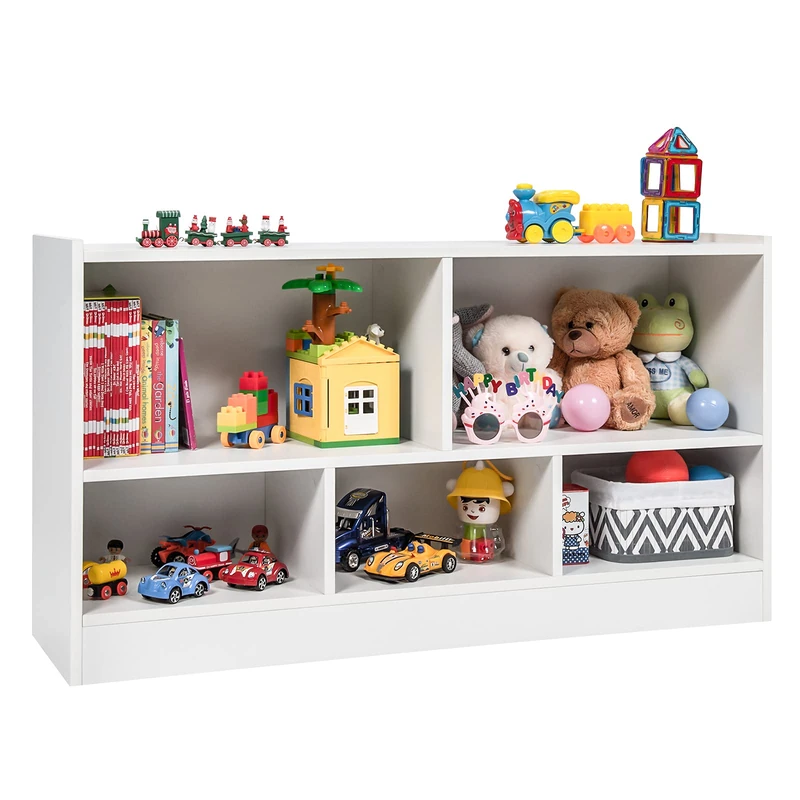 GYMAX Kids Storage Shelf Unit, 5-Cubby Wooden Children Bookcase, Toy Storage Organizer for Playroom Bedroom (White)