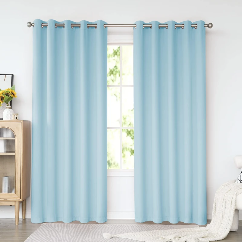KEQIAOSUOCAI Light Blue Curtains 72 Inches Wide by 84 Inches Long for Girls Bedroom - Room Darkening Grommet Extra Wide Windows Curtains Drapes for Kids Nursery, 2 Panels, Sky Blue, 72W x 84L