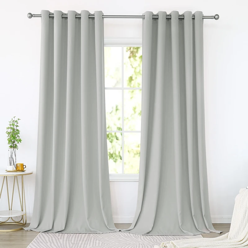 KEQIAOSUOCAI Light Gray Curtains 72 Inches Wide by 96 Inches Long for Bedroom - Room Darkening Grommet Extra Wide Windows Curtains Drapes for Living Room, 2 Panels, Grey, 72W x 96L