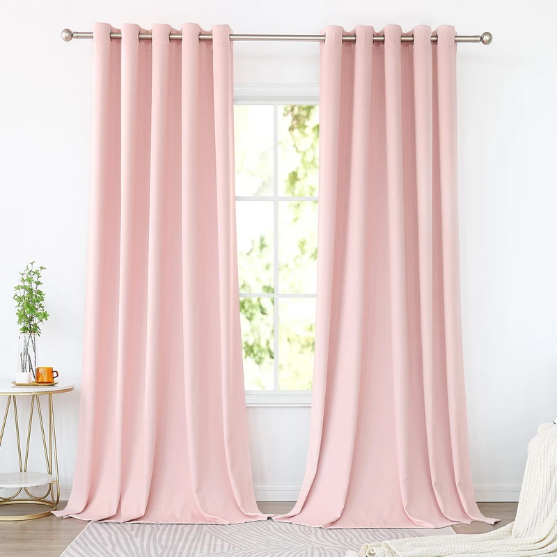 KEQIAOSUOCAI Baby Pink Curtains 72 Inches Wide by 96 Inches Long for Girls Bedroom - Room Darkening Grommet Extra Wide Windows Curtains Drapes for Kids Nursery, 2 Panels, Pink, 72W x 96L