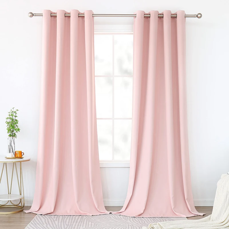 KEQIAOSUOCAI Baby Pink Extra Long Curtains 120 Inches Long for Girls Room - Thermal Insulated Room Darkening Grommet Window Curtains for Kids Nursery Bedroom, 2 Panels, Pink, 52W x 120L