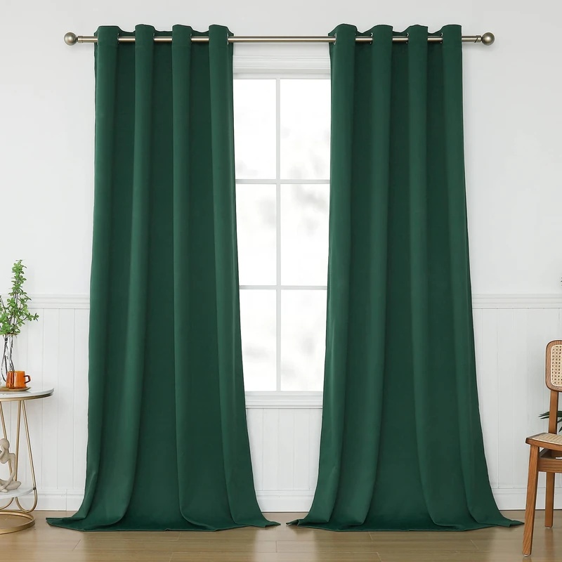 KEQIAOSUOCAI Green Blackout Curtains 120 Inches Long for Living Room - Grommet Room Darkening Hunter Green Curtain Drapes for Bedroom, Emerald Green, 2 Panel, 52W x 120L
