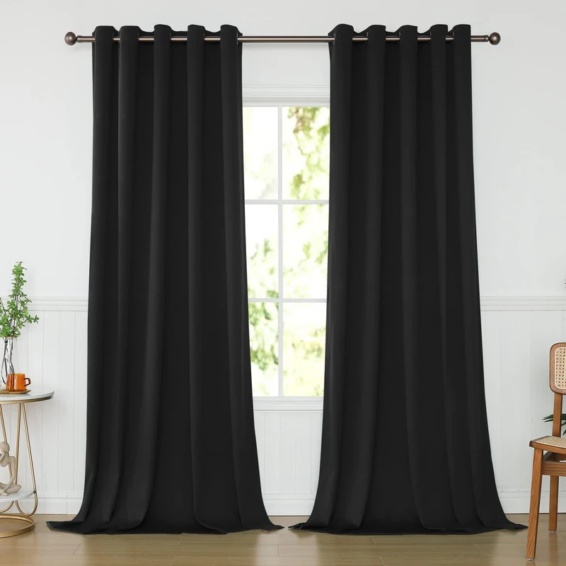 KEQIAOSUOCAI Black Curtains 72 Inches Wide by 96 Inches Long for Bedroom - Room Darkening Grommet Extra Wide Windows Curtains Drapes for Living Room, 2 Panels, Black, 72W x 96L