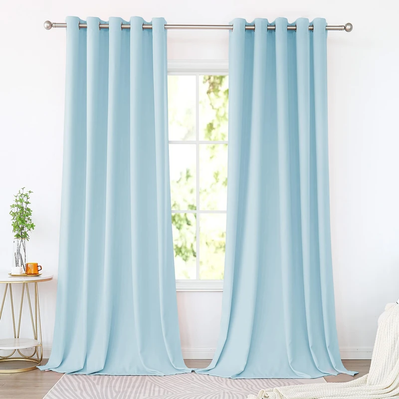 KEQIAOSUOCAI Light Blue Curtains 72 Inches Wide by 96 Inches Long for Girls Bedroom - Room Darkening Grommet Extra Wide Windows Curtains Drapes for Kids Nursery, 2 Panels, Sky Blue, 72W x 96L