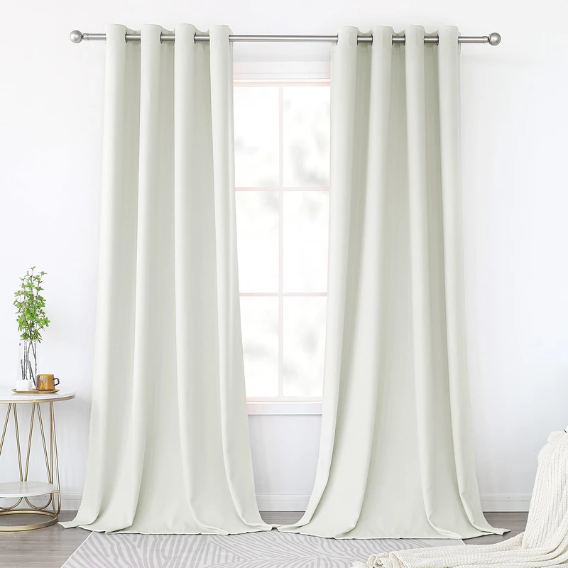 KEQIAOSUOCAI Ivory Curtains 120 Inches Long for Living Room - Room Darkening Grommet Extra Long Curtains Drapes for Bedroom, 2 Panels, Light Beige, 52W x 120L