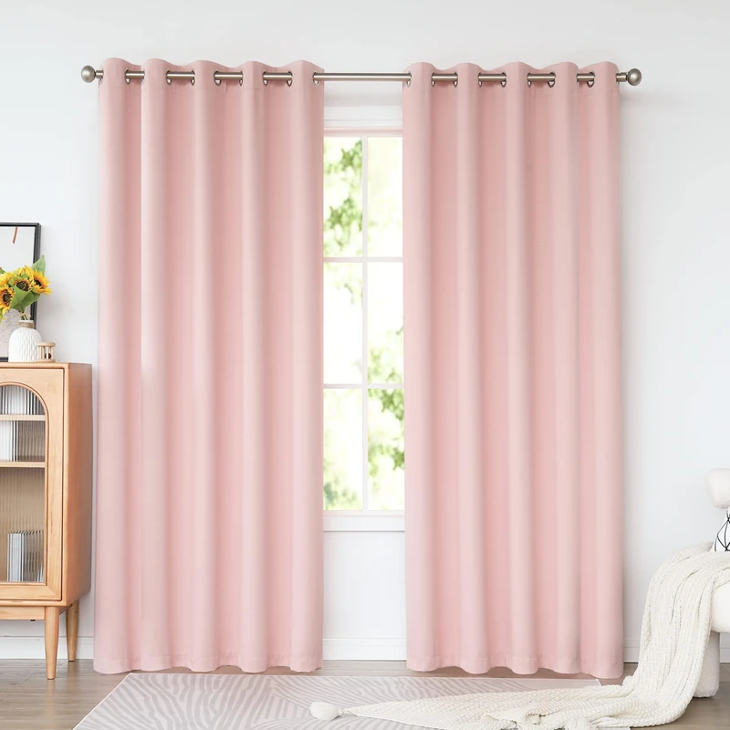 KEQIAOSUOCAI Baby Pink Curtains 72 Inches Wide by 84 Inches Long for Girls Bedroom - Room Darkening Grommet Extra Wide Windows Curtains Drapes for Kids Nursery, 2 Panels, Pink, 72W x 84L