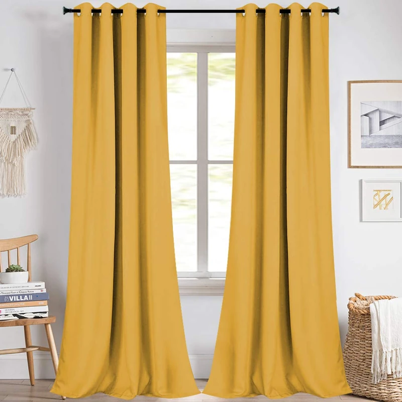 KEQIAOSUOCAI Mustard Yellow Curtains 120 Inches Long for Living Room - Room Darkening Thermal Insulated Grommet Extra Long Curtains Drapes for Bedroom, 2 Panels, Ocher Yellow, 52W x 120L