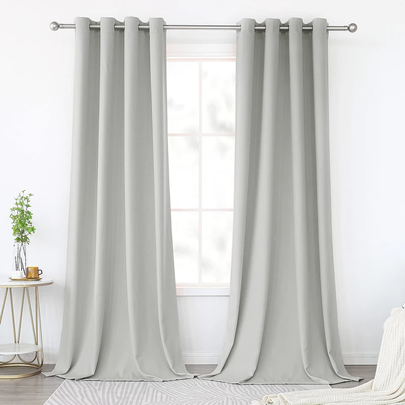 KEQIAOSUOCAI Blackout Curtains 120 Inches Long for Living Room - Room Darkening Thermal Insulated Grommet Extra Long Curtains Drapes for Bedroom, 2 Panels, Light Gray, 52W x 120L