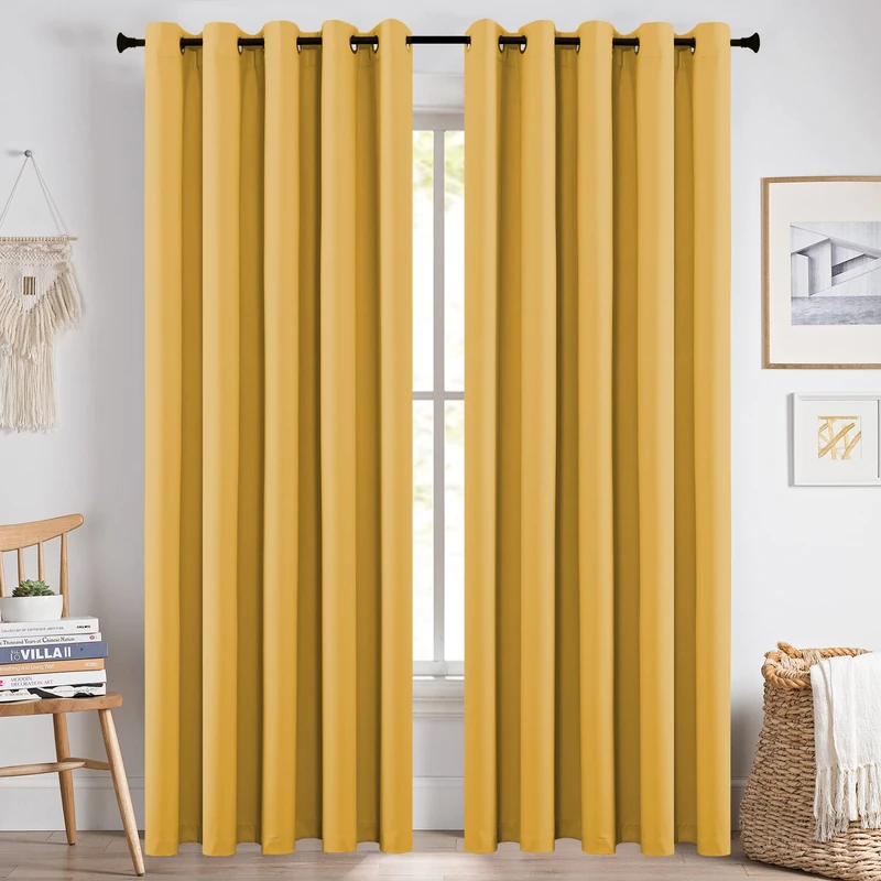 KEQIAOSUOCAI Mustard Yellow Curtains 72 Inches Wide by 84 Inches Long for Living Room - Room Darkening Grommet Curtains Drapes for Bedroom, 2 Panels, Ocher Yellow, 72W x 84L