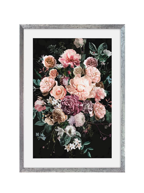 Komar Wooden Picture Frame Stone Silver with Art Poster Charming Bouquet as a Set - Size: 50 x 70 cm - Wall Picture, Decoration, Flowers - Image 1