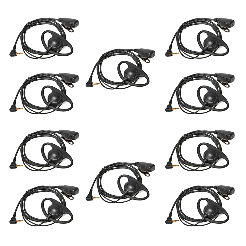 HYSHIKRA 1 Pin 2.5mm Walkie Talkie Earpiece with Mic D Shape Headset Compatible with Motorola TLKR T92 H2O T60 T80 T82 Extreme 2 Way Radio (10 Pcs)