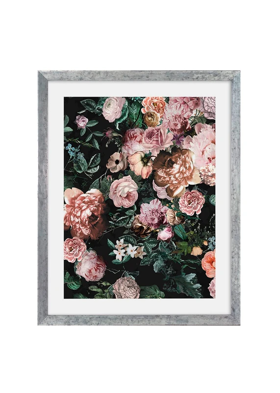 Komar Picture Frame Wood Stone Silver with Art Poster Charming Wild as a Set - Size: 40 x 50 cm - Wall Picture, Decoration, Flowers