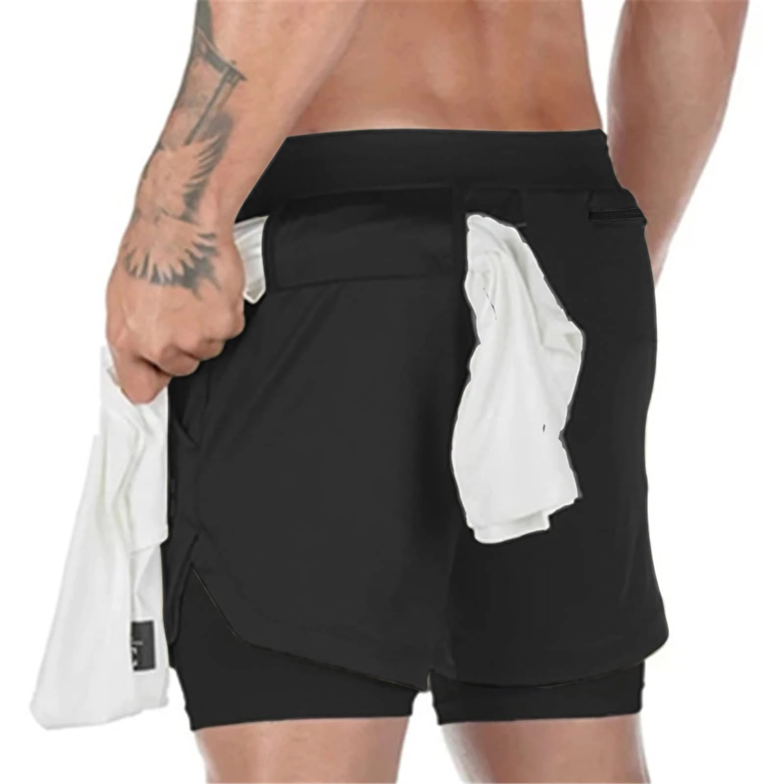 Superora Mens Running Gym 2 in 1 Sports Shorts Breathable Outdoor Workout Training Shorts with Pockets