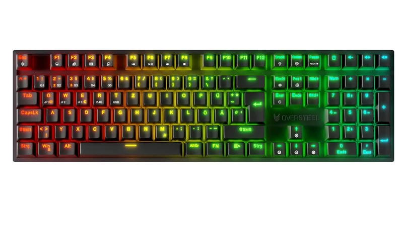 Oversteel - KOVAR Wireless Gaming Keyboard, RGB Backlit, Mechanical Switch Outemu Red, Anti-Ghosting, German Layout PC/MAC/Android