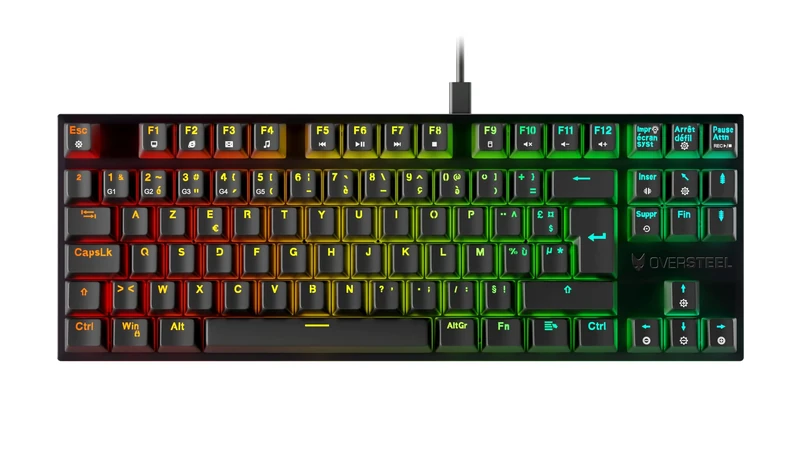Oversteel - KOVAR TKL USB Gaming Keyboard, RGB Backlit, Outemu Red Mechanical Switch, Anti-Ghosting, Layout French PC/MAC/Android