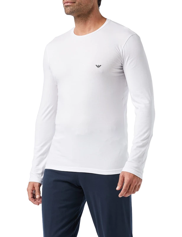 Emporio Armani Men's Basic Stretch Cotton Long-Sleeved T-Shirt, White, XXL