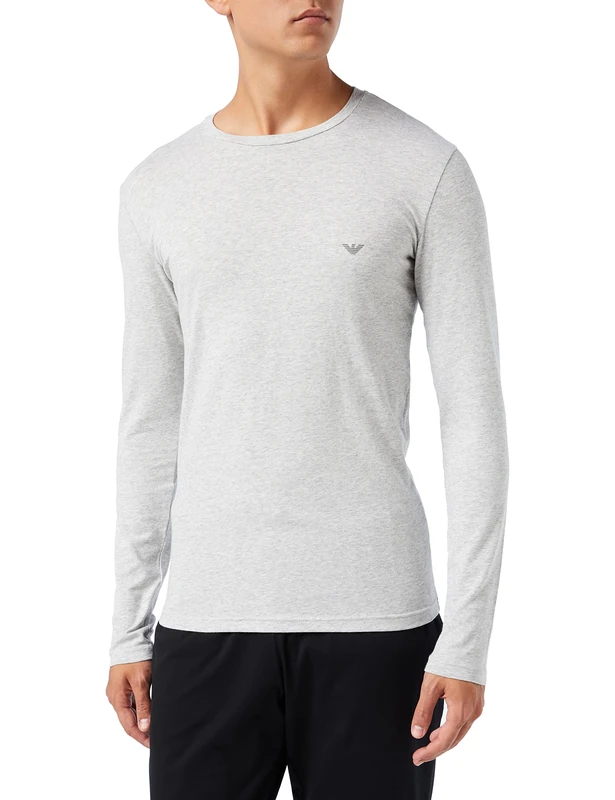 Emporio Armani Men's Basic Stretch Cotton Long-Sleeved T-Shirt, Grey Melange, S