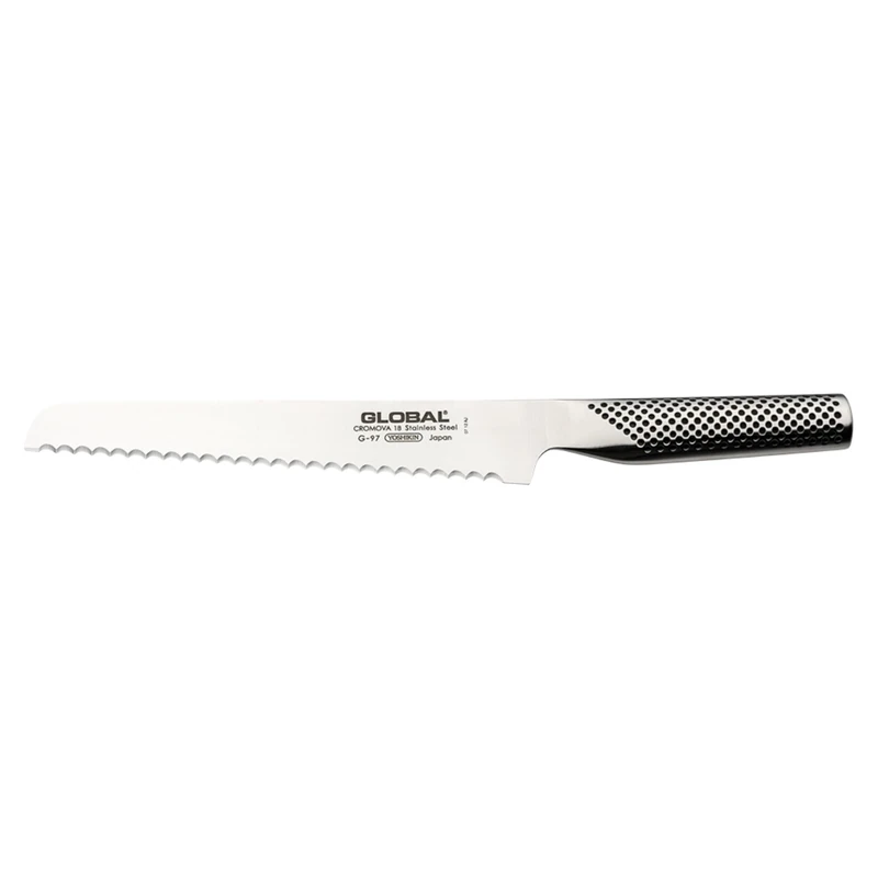 Global Serrated Bread Knife 20cm, Japanese Knife for Slicing Homemade Bread, Premium Quality All Stainless Steel Design