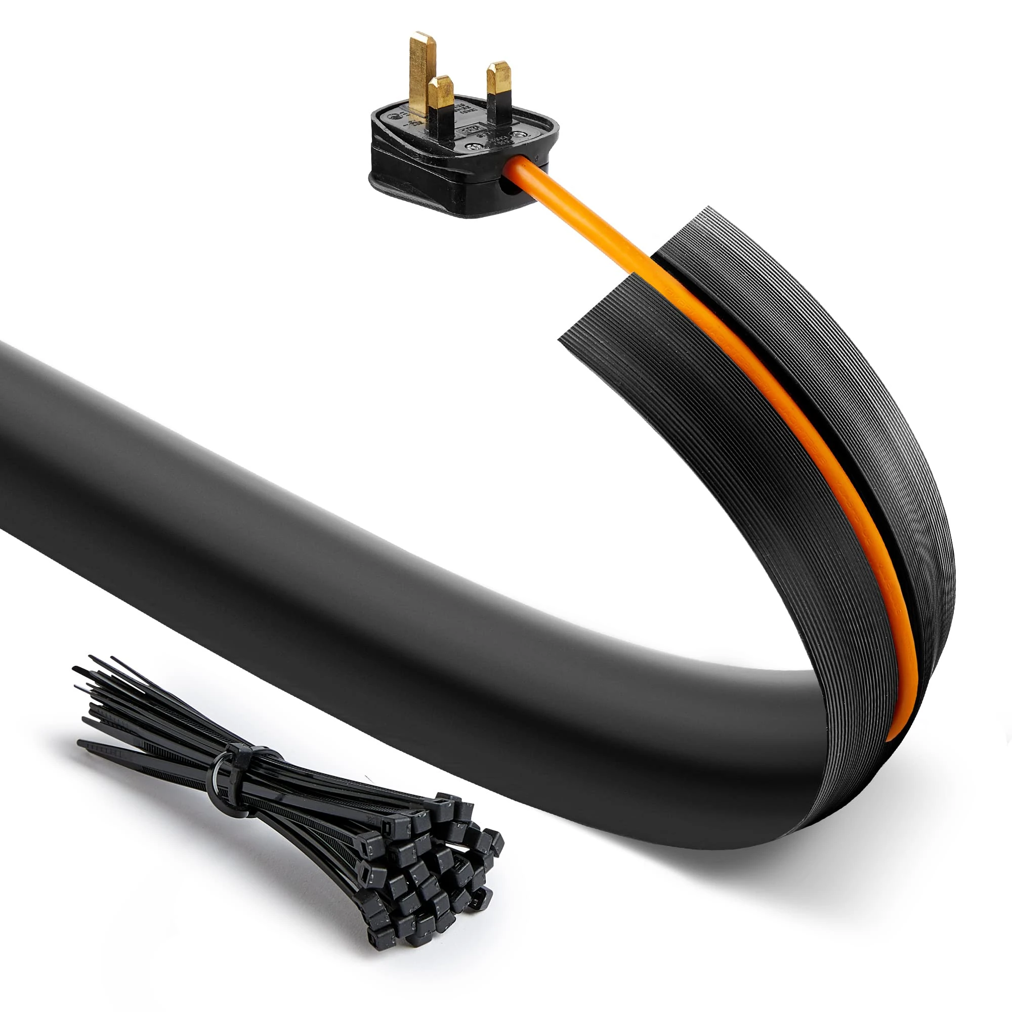 Deeba UK Floor Cable Cover Protector with Pack of Cable Ties | Medium Duty Wire Cover with Non-Slip Base, Protect Cables & Prevent Trip Hazards | Ideal for Home, Offices, Retail, Gyms & Garages (2M)