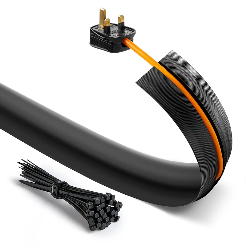 Deeba UK Floor Cable Cover Protector with Pack of Cable Ties | Medium Duty Wire Cover with Non-Slip Base, Protect Cables & Prevent Trip Hazards | Ideal for Home, Offices, Retail, Gyms & Garages (4M)