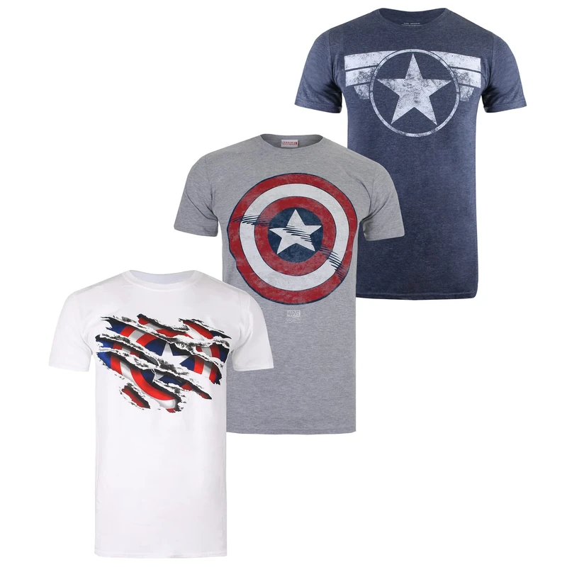 Marvel Men's Captain America Pack a T Shirt, Multi, S UK