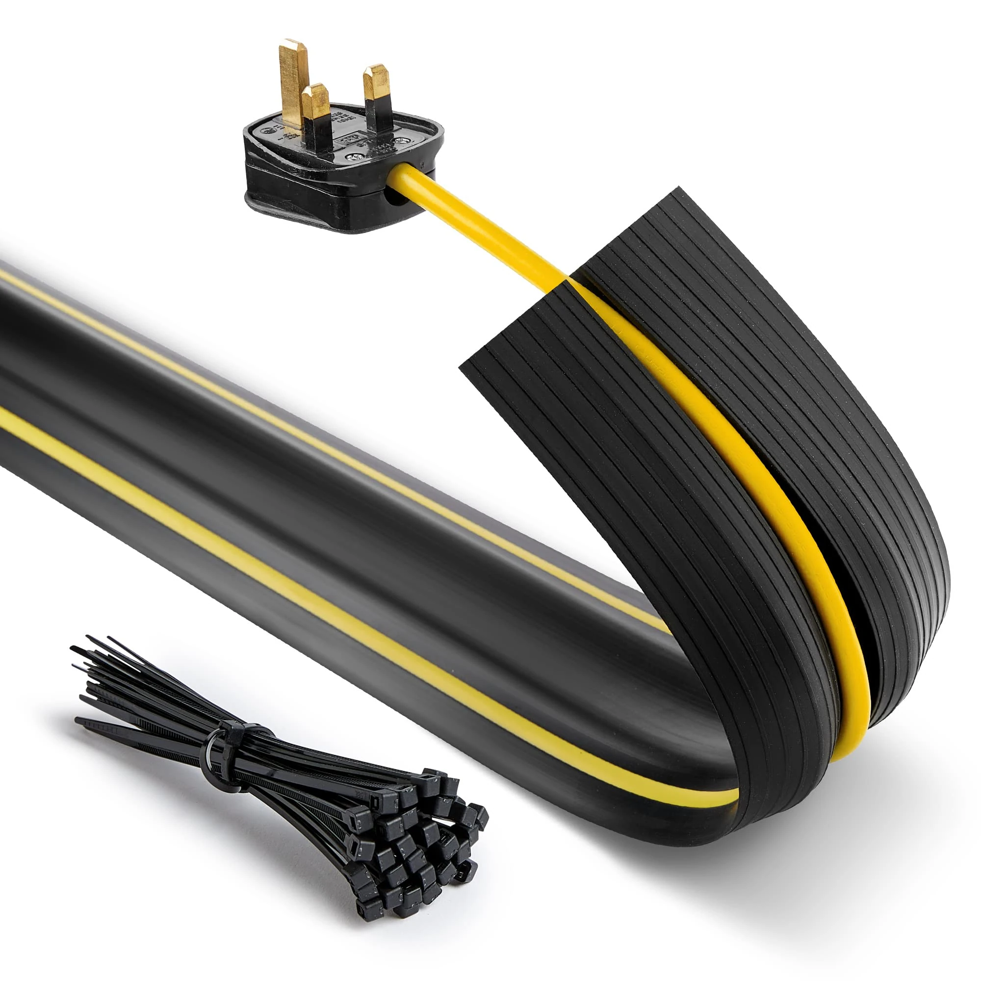 Deeba UK Floor Cable Cover Protector with Pack of Cable Ties | Heavy Duty Wire Cover & Non-Slip Base, Protect Cables & Prevent Trip Hazards | Ideal for Offices, Retail, Gyms, Factories & Garages (10M)