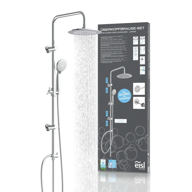 EISL DX12009 Adhesive Shower Set, Chrome Rain Shower & Hand Shower with 3 Jet Types