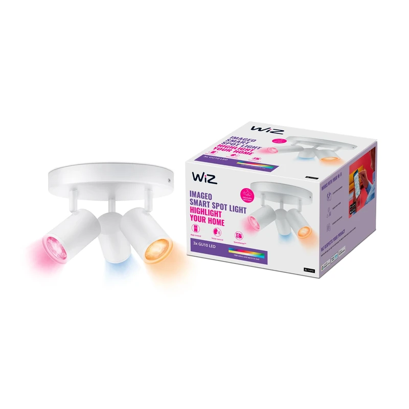 WiZ Colour Imageo Smart Connected WiFi Ceiling Light Spot Fixture. [3 Spot - White Rectangle] App Control for Indoor Home Lighting, Livingroom and Bedroom