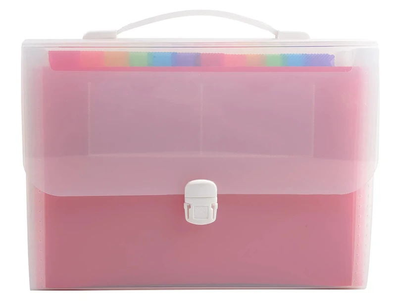 Exacompta - Ref 55698E - Box of 4 File Cases with Rigid Handle - PP Cover and Interior - Closing by Push Button - 24 compartments - Size 33x29cm - for A4 - Crystal