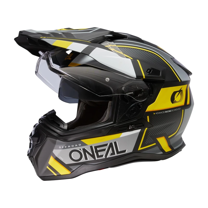 O'NEAL Motorcycle Helmet Enduro Touring Adventure Good Fit, Pinlock & Bluetooth Enabled Integrated Sun Visor D-SRS Helmet Square V.23 Adult Black Grey Neon Yellow XS