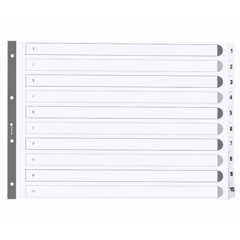 Exacompta - Ref MWD1-10A3Z - Box of 10 Indexing Indexes in FSC White Card 160g/m2 with 10 Digitally Printed tabs from 1 to 10 and Laminated - Printable Index Page - File Size A3