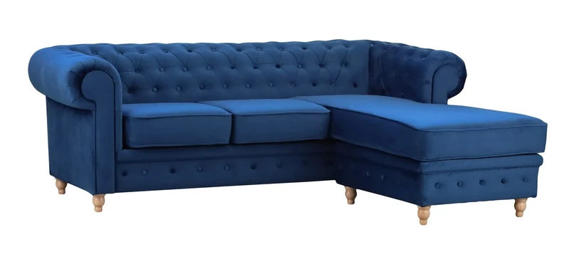 Windsor Chesterfield style Blue French Velvet fabric Corner Sofa Armchair (Right Hand Corner)
