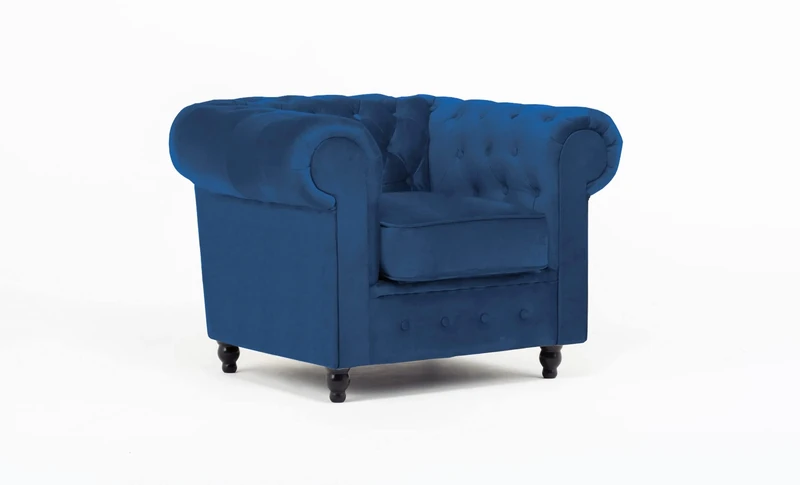 Windsor Chesterfield style Blue French Velvet fabric Corner Sofa Armchair (Armchair)