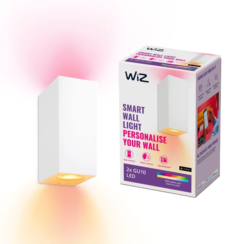 WiZ Colour Imageo Smart Connected WiFi Ceiling Light Spots 2 Pack [White]. App Control for Indoor Home Lighting, Livingroom and Bedroom, 929003210001