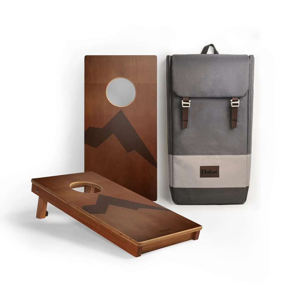 Elakai Cornhole Boards Backyard Games Mahogany Printed Graphics Retro Elakai Travel Size 1 ft x 2 ft