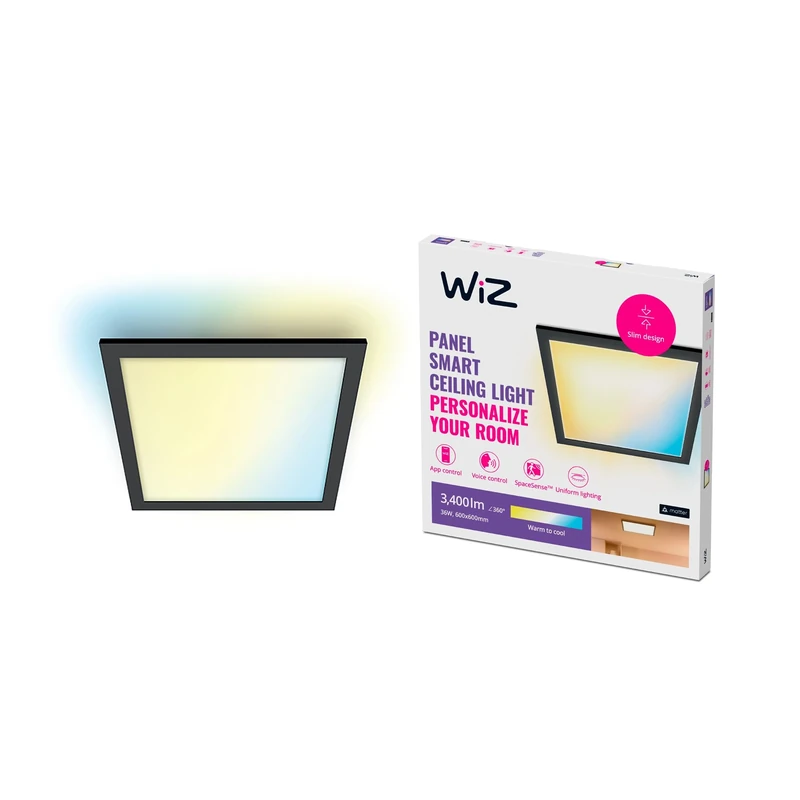 WiZ Colour Panel Ceiling Smart Light [Square 36W - Black] App Control, for Indoor Home Lighting, Livingroom, Bedroom, Diningroom.