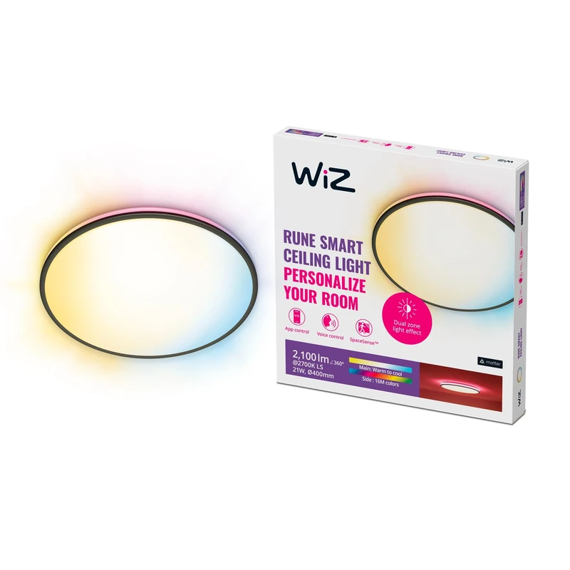 WiZ Colour Arca Smart Connected WiFi Dual Zone Ceiling Light. [Black] App Control for Indoor Home Lighting, Livingroom and Bedroom