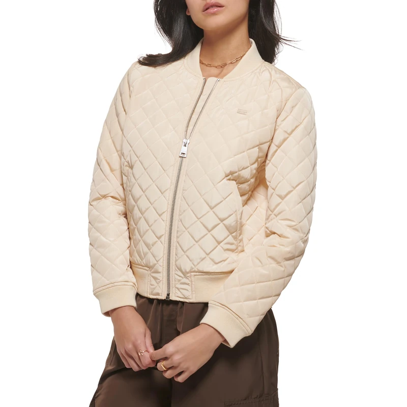 Levi's Women's Diamond Quilted Bomber Jacket with Front Pockets-Regular & Plus Sizes, Cream Ivory, M