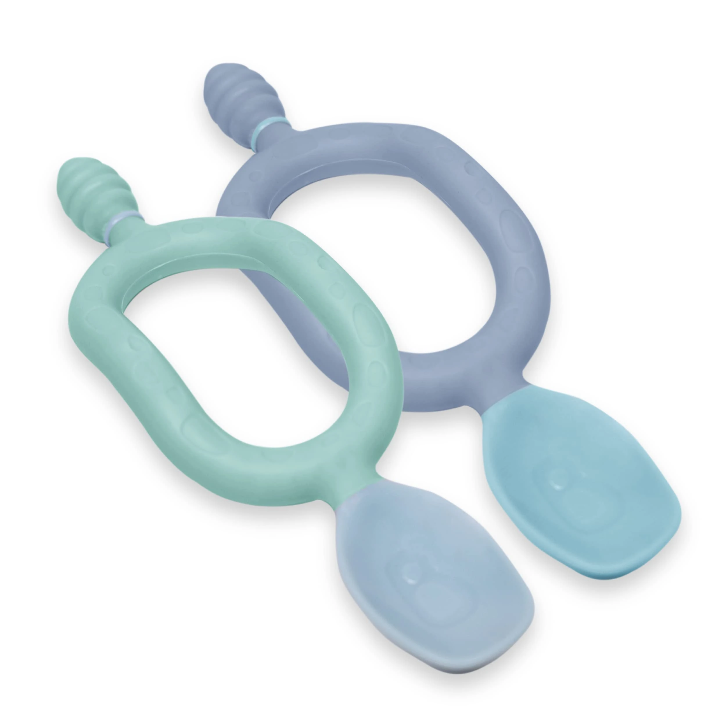 Bibado - Dippit Baby Spoon and Dipper, Mint & Blue (2-Pack) - Soft, Chewable Dipper & Deep Spoon - Two-Hand, Sensory Grip - Baby Weaning Set - Weaning Spoons - Baby Gifts - Baby Essentials - 6 Months+