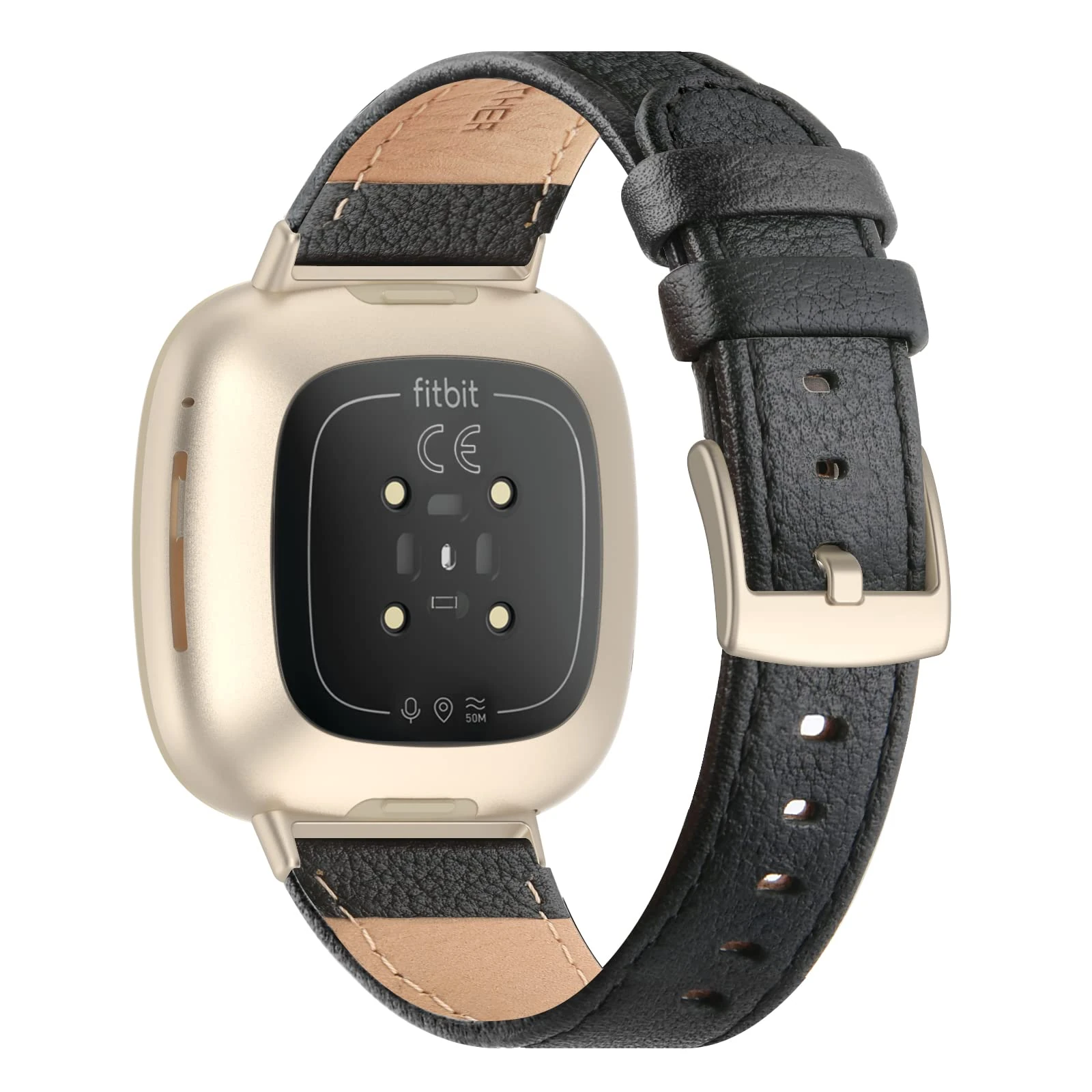 Tuocal Genuine Leather Strap Compatible with Fitbit Versa 4 / Versa 3 / Fitbit Sense for Women Men, Soft Breathable Genuine Leather Adjusted Replacement Strap Wristband for Fitbit Versa 4/3